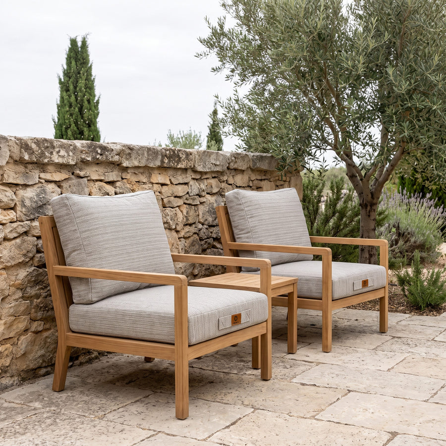 Gartenlounge-Kissen-Set 60x60 Schwarz Meliertes Beige - Sitzfläche + Rückenlehne (Premium 270g)