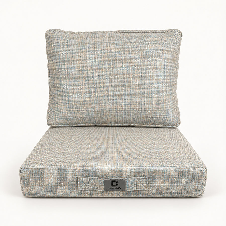 Gartenlounge-Kissen-Set 50x50 Beige Chiné Turquoise - Sitzfläche + Rückenlehne (Premium 270g)