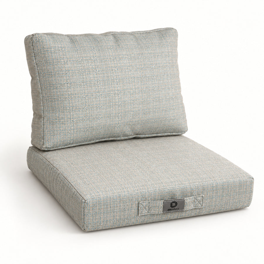 Gartenlounge-Kissen-Set 50x50 Beige Chiné Turquoise - Sitzfläche + Rückenlehne (Premium 270g)