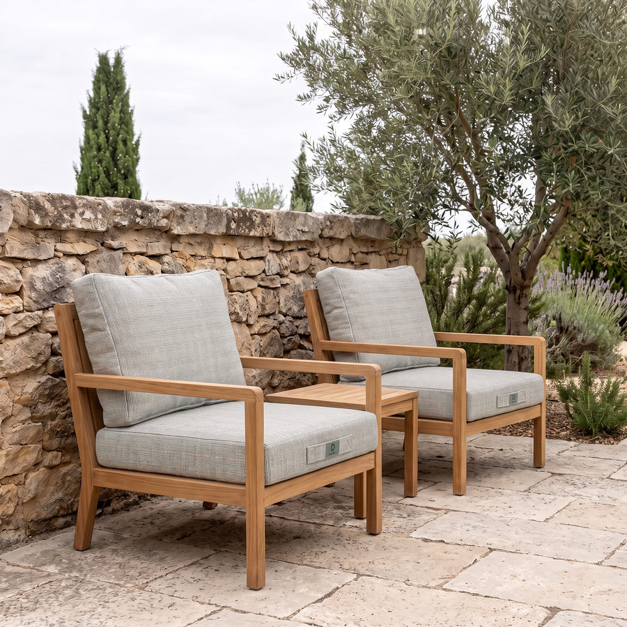 Gartenlounge-Kissen-Set 50x50 Beige Chiné Turquoise - Sitzfläche + Rückenlehne (Premium 270g)