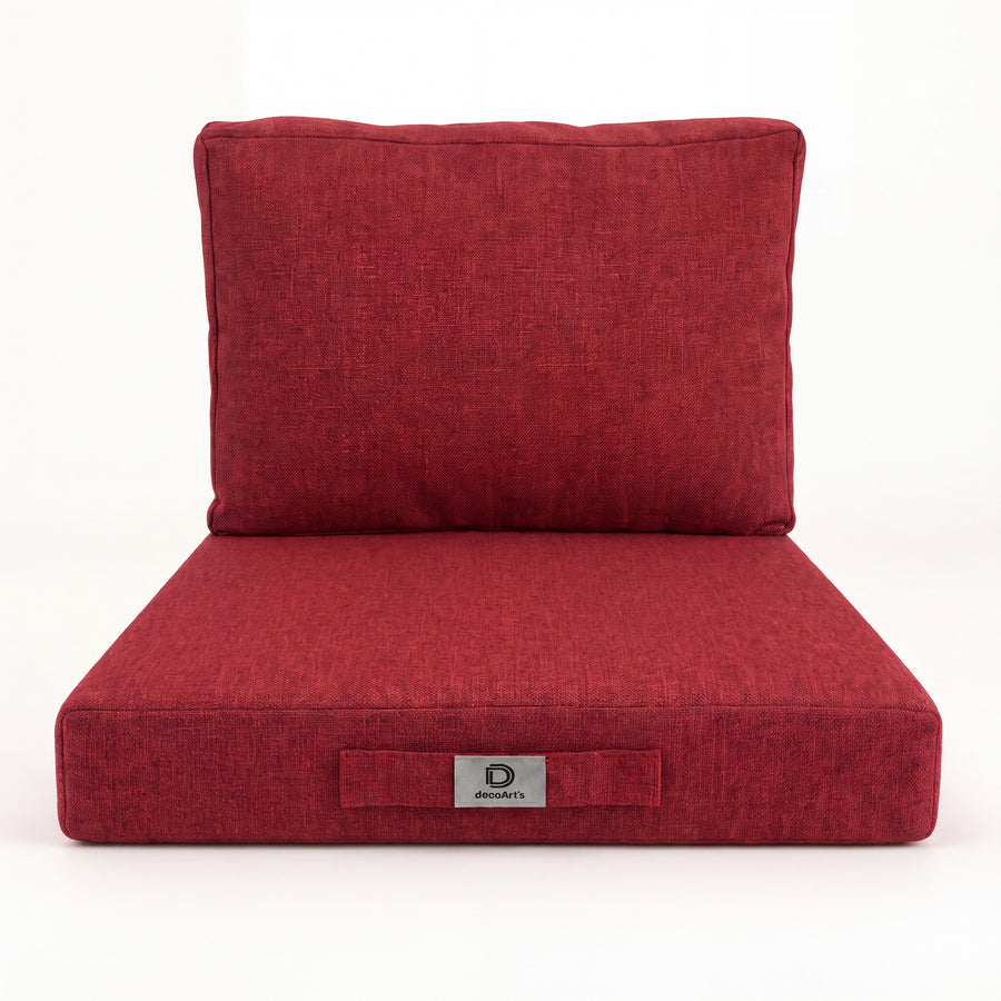 Ensemble Coussins Salon Jardin 60x60 Rouge Bordeaux - Assise + Dossier (Premium 270g)