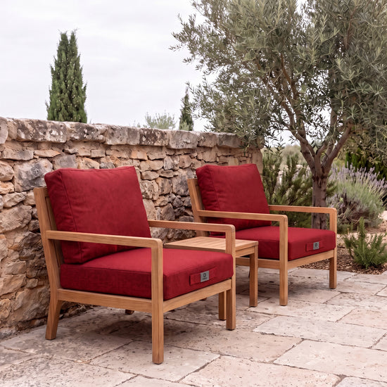 Gartenlounge-Kissen-Set 50x50 Bordeauxrot - Sitzfläche + Rückenlehne (Premium 270g)