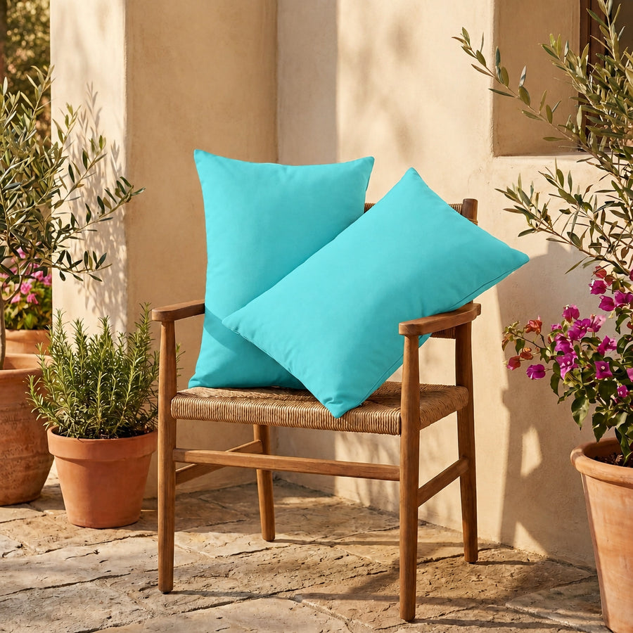 Lot de 2 Coussins d'Appoint 60x35 Bleu Caraïbes - Déco Jardin & Déhoussable
