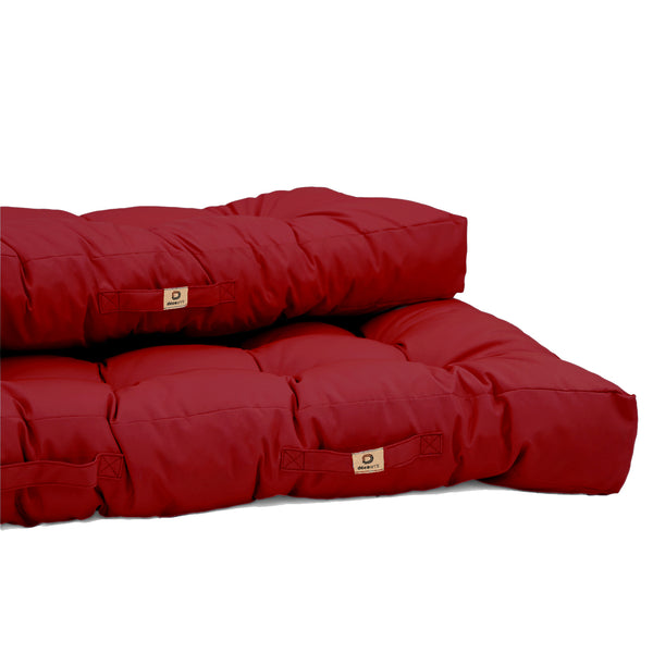 Coussins pour fauteuils et canapés Deco-arts.fr, ensemble Palette 120x80 cm rouge piment, imperméable et épais 15 cm.