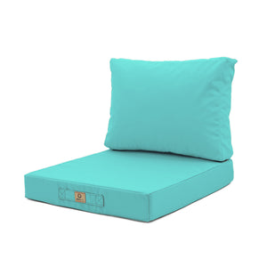 Ensemble Coussins Salon Jardin 50x50 Bleu Caraïbes - Déhoussable & Anti-UV (Assise + Dossier)