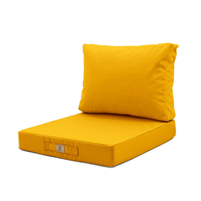 Ensemble de coussins pour salon de jardin Déco Arts, déhoussables et anti-UV, jaune, pour fauteuils et canapés 60x70 cm.