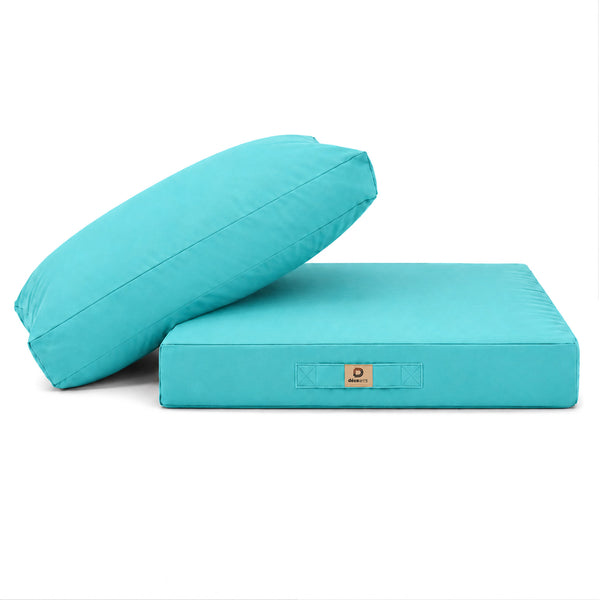 Ensemble Coussins Salon Jardin 60x70 Bleu Caraïbes - Déhoussable & Anti-UV (Assise + Dossier)