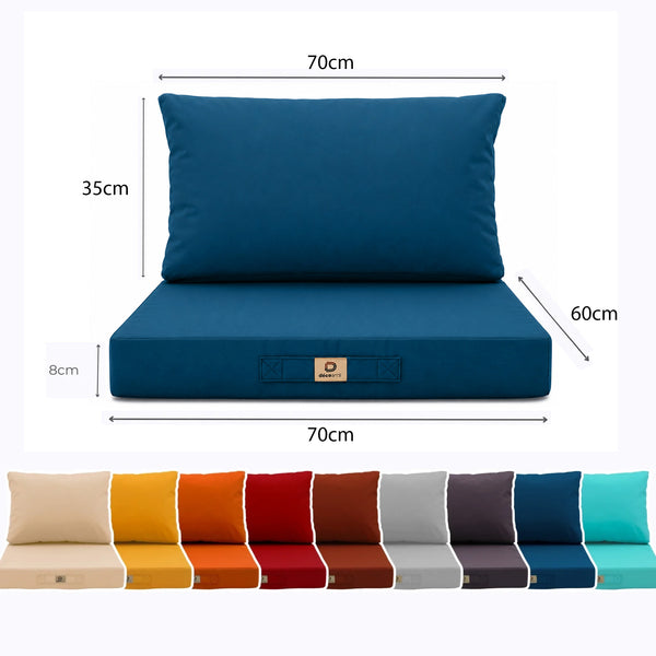 Ensemble Coussins Salon Jardin 60x70 Bleu Pétrole - Déhoussable & Anti-UV (Assise + Dossier)