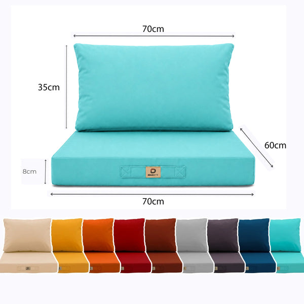 Ensemble Coussins Salon Jardin 60x70 Bleu Caraïbes - Déhoussable & Anti-UV (Assise + Dossier)