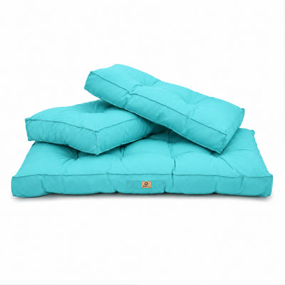 Ensemble Coussins Capitonné Banquette 120x60 Bleu Caraïbes - Épais 15cm (1 Assise + 2 Dossiers)