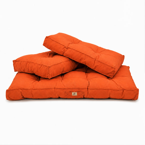 Gepolstertes Sitzbankkissen-Set 120x60 Orange - Dick 15cm (1 Sitzfläche + 2 Rückenlehnen)