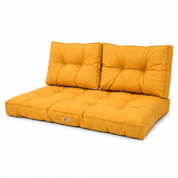 Gepolstertes Sitzbankkissen-Set 120x60 Gelb - Dick 15cm (1 Sitzfläche + 2 Rückenlehnen)