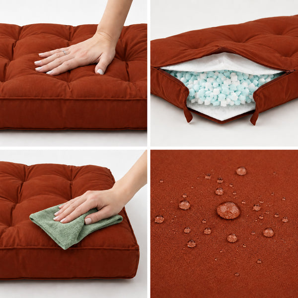 Ensemble Coussins Capitonné Banquette 100x50 Terracotta - Épais 15cm (1 Assise + 2 Dossiers)