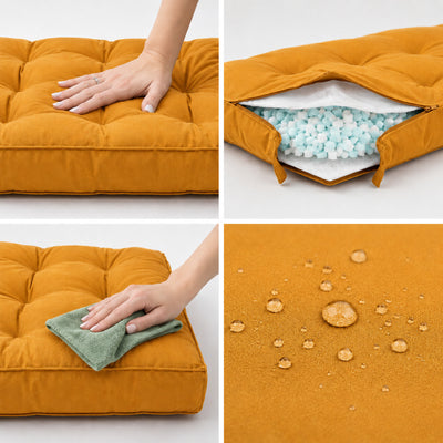 Tufted Bench Cushion Set 100x50 Yellow - Thick 15cm (1 Seat + 2 Backrests)
