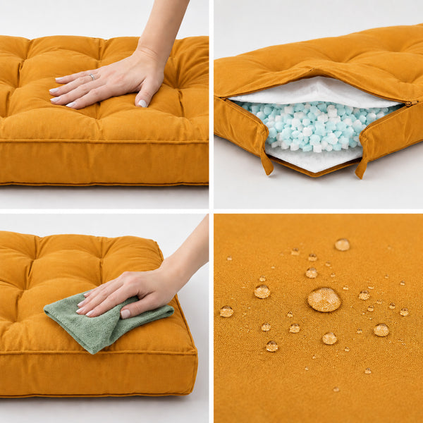 Ensemble Coussins Capitonné Banquette 100x50 Jaune - Épais 15cm (1 Assise + 2 Dossiers)