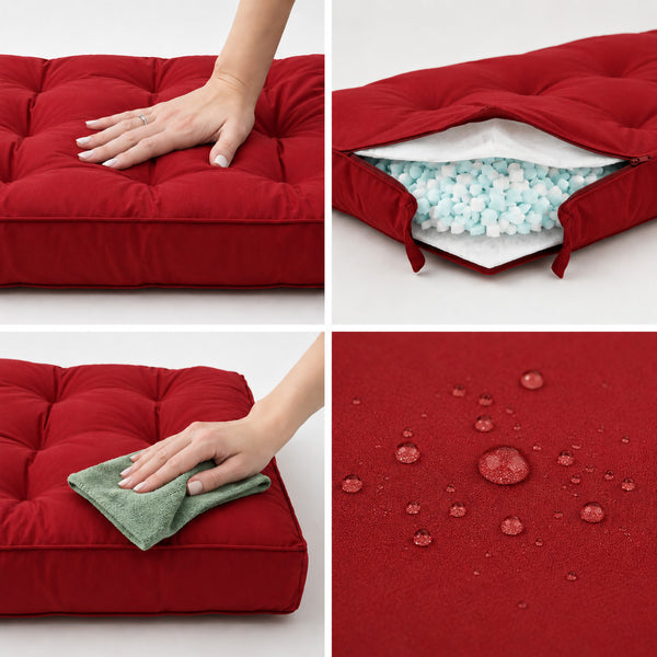Ensemble Coussins Capitonné Banquette 120x60 Rouge - Épais 15cm (1 Assise + 2 Dossiers)