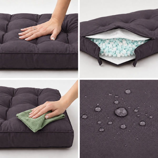 Ensemble Coussins Capitonné Banquette 100x50 Gris Carbone - Épais 15cm (1 Assise + 2 Dossiers)