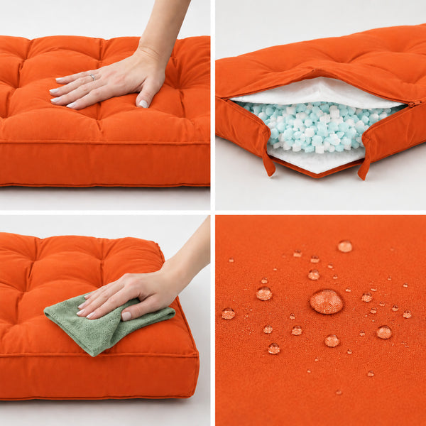 Ensemble Coussins Capitonné Banquette 100x50 Orange - Épais 15cm (1 Assise + 2 Dossiers)