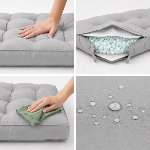 Ensemble Coussins Capitonné Banquette 100x50 Gris Galet - Épais 15cm (1 Assise + 2 Dossiers)