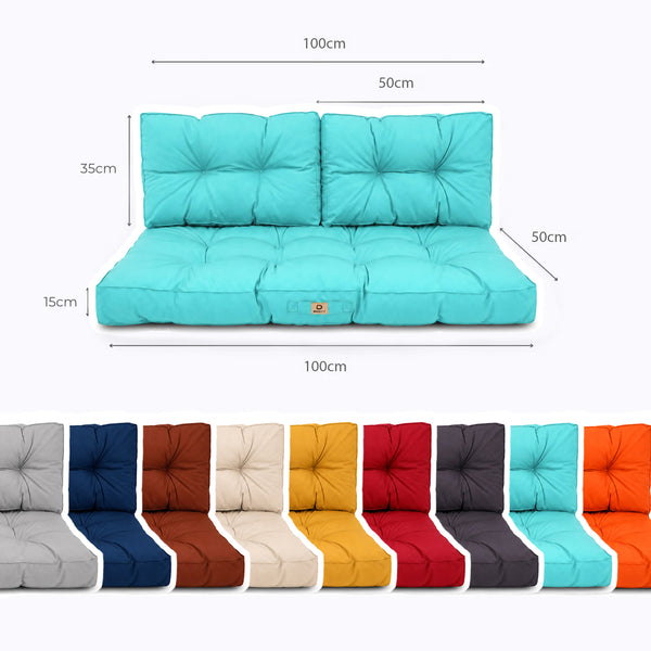 Ensemble Coussins Capitonné Banquette 100x50 Bleu Caraïbes - Épais 15cm (1 Assise + 2 Dossiers)