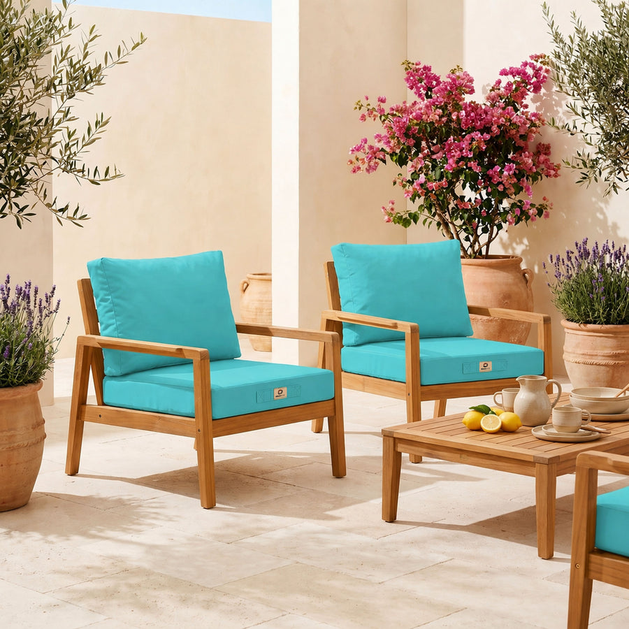 Gartenlounge-Kissen-Set 60x60 Karibikblau - Abnehmbar & UV-beständig (Sitzfläche + Rückenlehne)