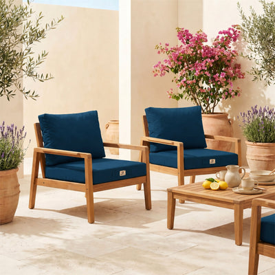 Ensemble Coussins Salon Jardin 60x60 Bleu Pétrole - Déhoussable & Anti-UV (Assise + Dossier)