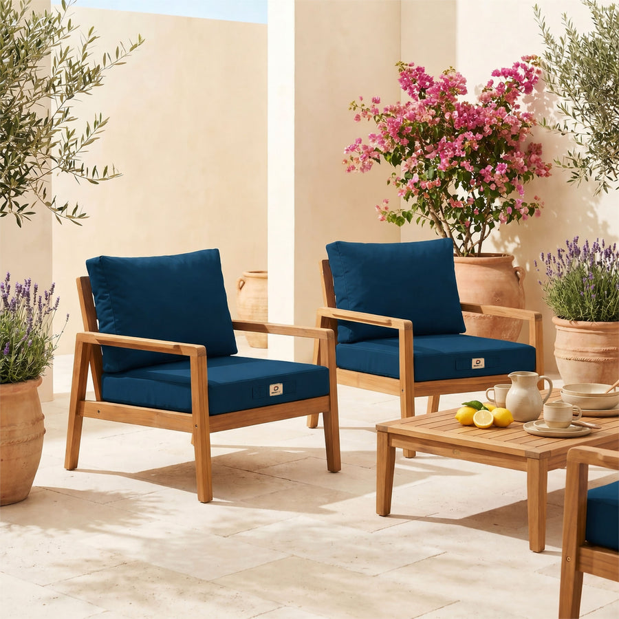 Ensemble Coussins Salon Jardin 60x60 Bleu Pétrole - Déhoussable & Anti-UV (Assise + Dossier)