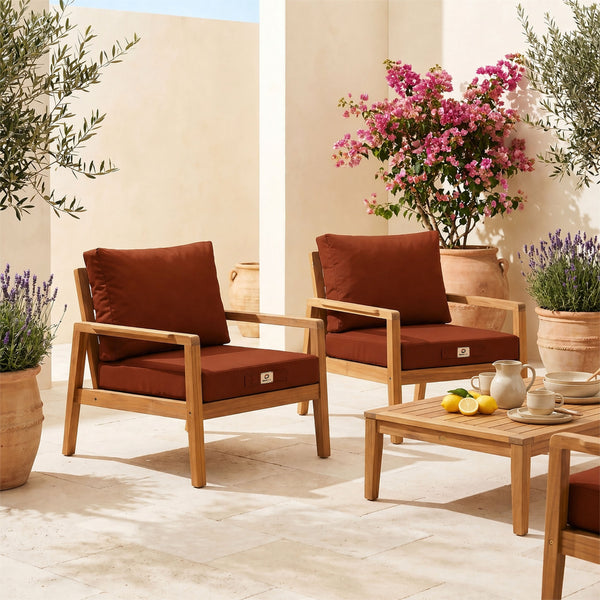 Ensemble Coussins Salon Jardin 60x60 Terracotta - Déhoussable & Anti-UV (Assise + Dossier)