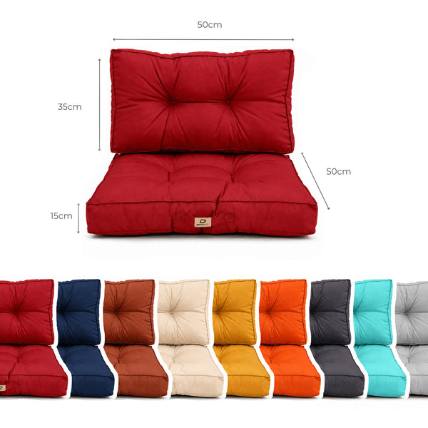 Tufted Cushion Set 50x50 Red - Thick 15cm & Plush (Seat + Backrest)