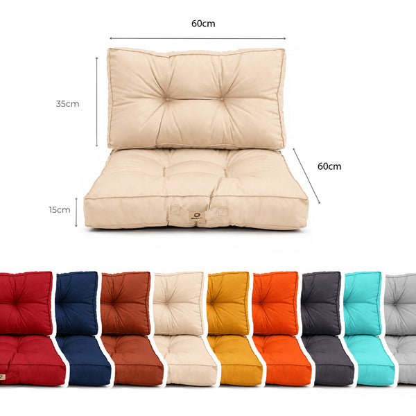 Conjunto de Almofadas Acolchoadas 60x60 Bege - Espesso 15cm & Macio (Assento + Encosto)