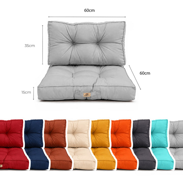 Conjunto de Almofadas Acolchoadas 60x60 Cinzento Seixo - Espesso 15cm & Macio (Assento + Encosto)