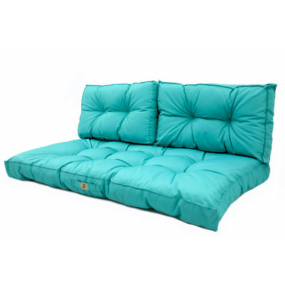 Ensemble de coussins capitonnés pour banquette, bleu Caraïbes, épais 15cm, comprenant une assise et deux dossiers, Deco-arts.fr