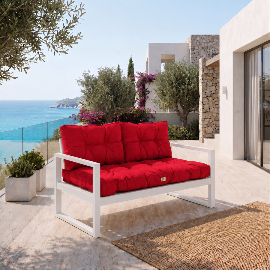 Ensemble Coussins Capitonné Banquette 120x60 Rouge - Épais 15cm (1 Assise + 2 Dossiers)