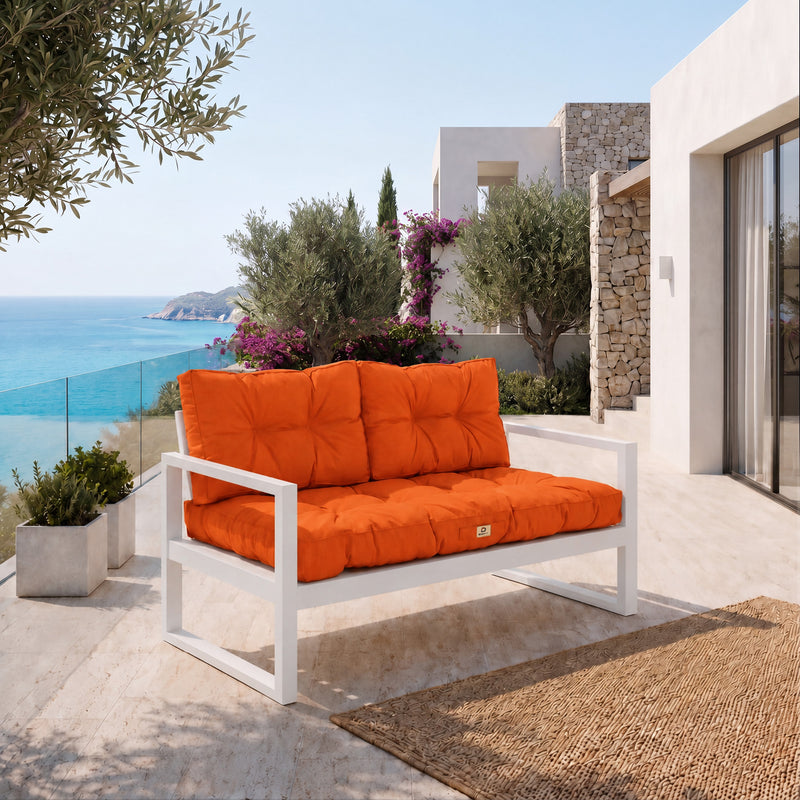 Gepolstertes Sitzbankkissen-Set 100x50 Orange - Dick 15cm (1 Sitzfläche + 2 Rückenlehnen)