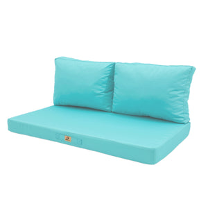 Ensemble Coussins Salon Jardin 120x60 Bleu Caraïbes - Déhoussable & Anti-UV (1 Assise + 2 Dossiers)