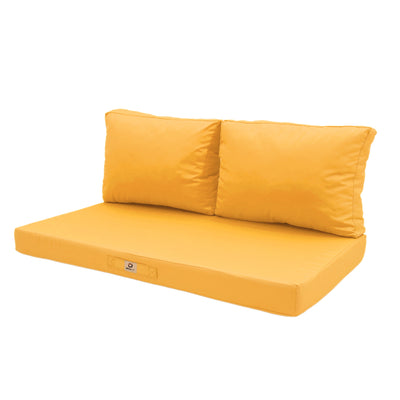 Ensemble de coussins de jardin Jaune Deco-arts.fr pour fauteuils et canapés, déhoussables et anti-UV, 100x50 cm, 1 assise + 2 dossiers.