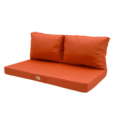 Ensemble de coussins de salon et jardin Déhoussables et anti-UV de couleur orange, pour fauteuils et canapés, 120x60 cm.