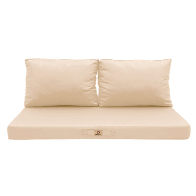 Ensemble de coussins de salon jardin beige pour fauteuils et canapés, déhoussables et anti-UV, 120x60 cm, comprenant 1 assise et 2 dossiers.