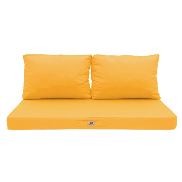 Ensemble de coussins de salon jardin jaune, déhoussables et anti-UV, pour fauteuils et canapés, 100x50 cm, Deco-arts.fr