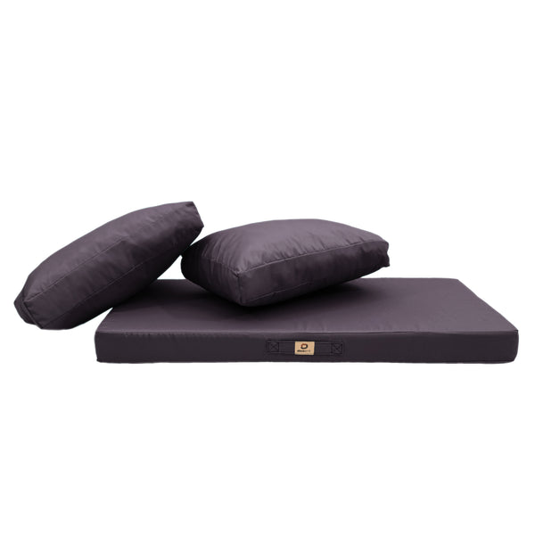 Ensemble de coussins gris carbone pour salon de jardin, déhoussables et anti-UV, pour fauteuils et canapés, 100x50 cm.