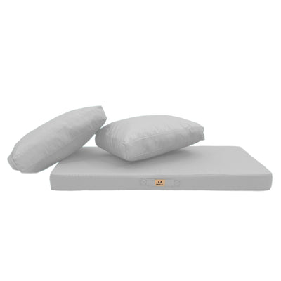 Ensemble de 3 coussins de salon jardin gris galet, déhoussables et anti-UV pour fauteuils et canapés, deco-arts.fr