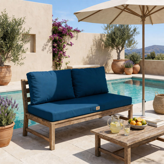 Ensemble Coussins Salon Jardin 100x50 Bleu Pétrole - Déhoussable & Anti-UV (1 Assise + 2 Dossiers)