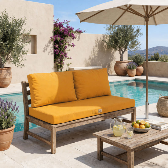 Conjunto de Almofadas para Sala de Jardim 100x50 Amarelo - Capa Amovível & Anti-UV (1 Assento + 2 Encostos)