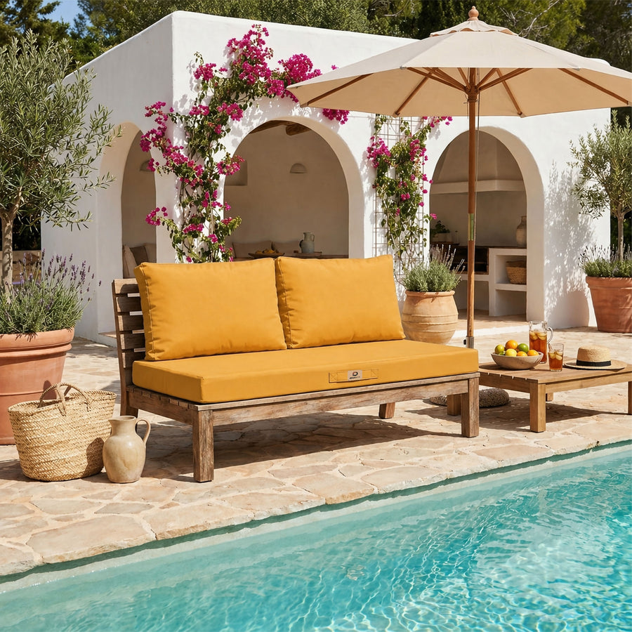 Ensemble Coussins Salon Jardin 120x60 Jaune - Déhoussable & Anti-UV (1 Assise + 2 Dossiers)