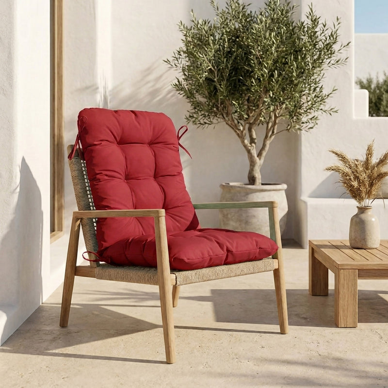 Stoelkussen met hoge rugleuning 120x50 Rood - Gewatteerd (Comfort 8cm)