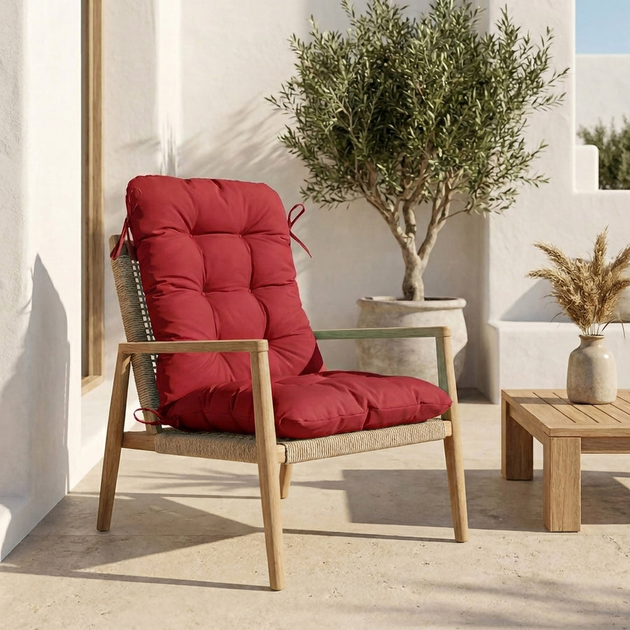 Coussin Chaise Dossier Haut 120x50 Rouge - Capitonné (Confort 8cm)