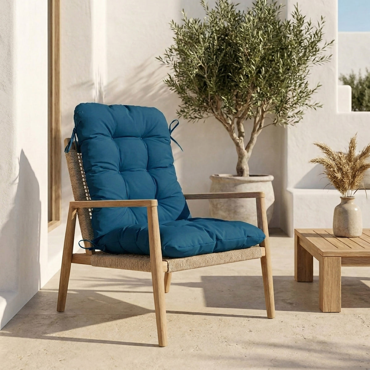 Coussin Chaise Dossier Haut 120x50 Bleu Pétrole – Capitonné (Confort 8cm)