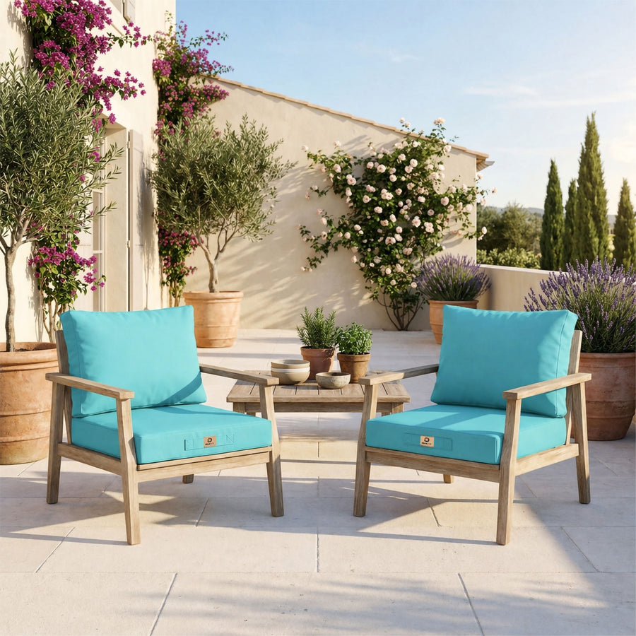 Garden Lounge Cushion Set 50x50 Caribbean Blue - Removable Cover & UV-Resistant (Seat + Backrest)