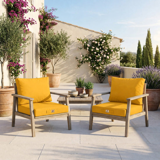 Garden Lounge Cushion Set 50x50 Yellow - Removable Cover & UV-Resistant (Seat + Backrest)