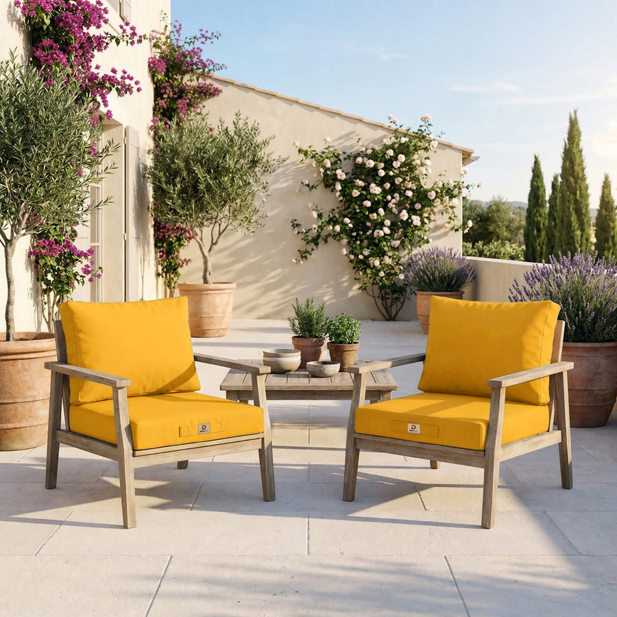 Garden Lounge Cushion Set 50x50 Yellow - Removable Cover & UV-Resistant (Seat + Backrest)